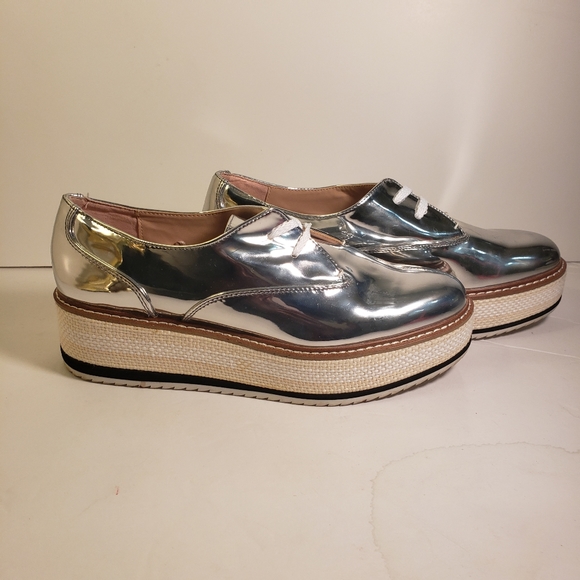Zara Woman Derby Silver Platform Shoes 39 - Picture 5 of 13